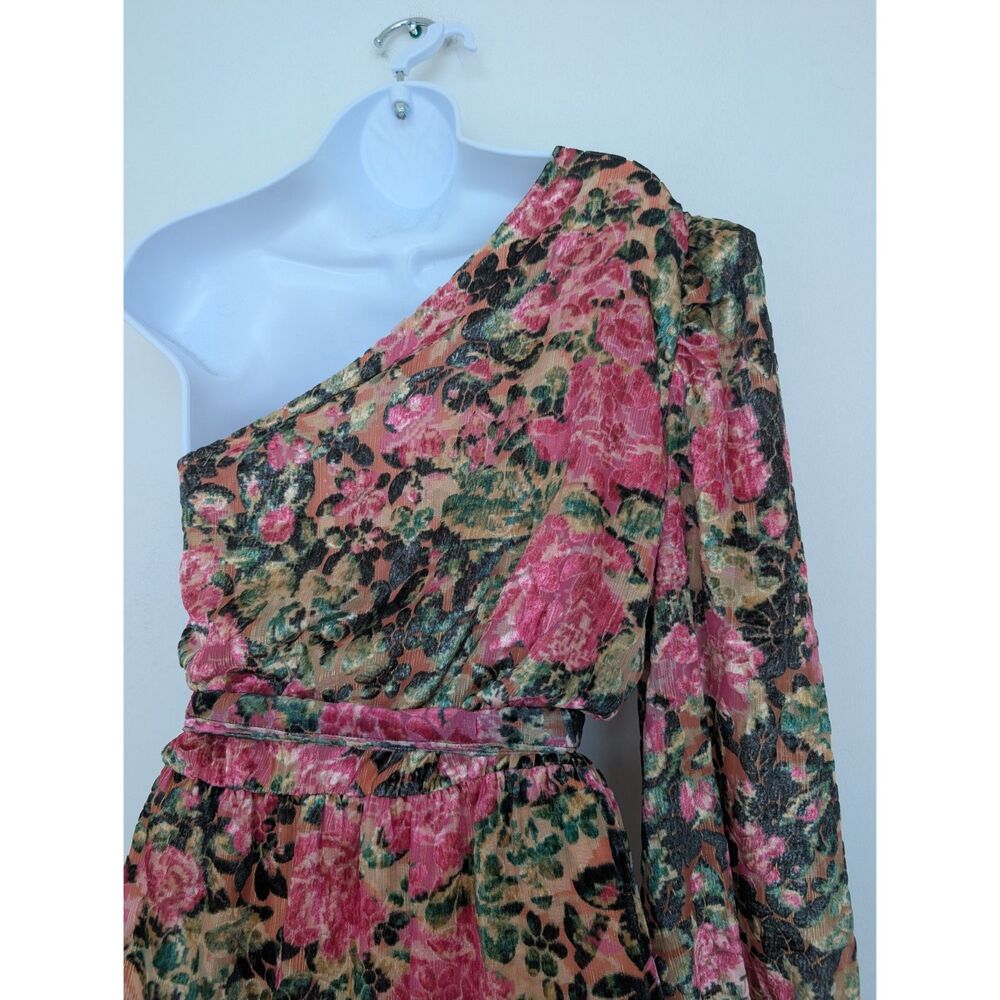 Hemant & Nandita Pakhi One Shoulder Mini Dress Floral Ruffle Hem Sz S $461 - Picture 12 of 16